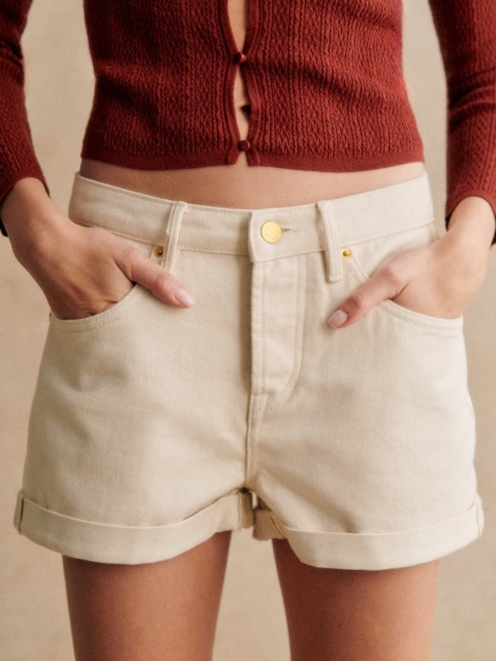 Sezane Niels Shorts Ecru Size US6